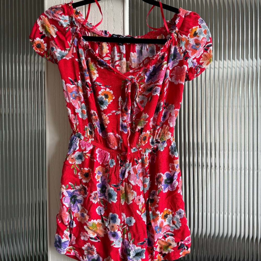 Red floral romper